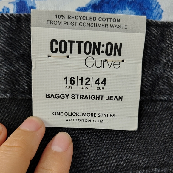 Cotton On Women's Midnight Black Curve Baggy Straight Leg Jeans Sz 12 High Rise - Picture 13 of 14